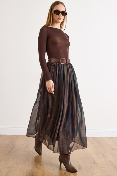 Olalook Women's Coffee Petrol Tie-Dye Lined Tulle Skirt Etk-19000405