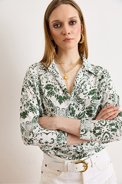 Olalook Women's Boho Khaki Single Pocket Woven Viscose Shirt Gml-19000890