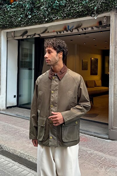 Flaw Wear Shirt Collar Pocket Detail Jacket Khaki