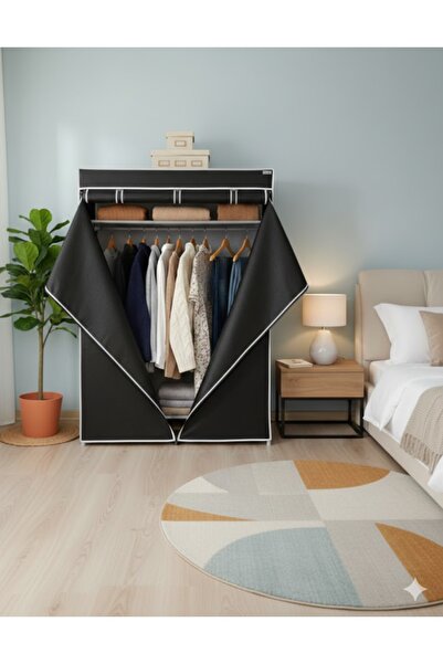 Missidea Basic Portatif Bez Dolap | Metal İskeletli Kumaş Gardırop Siyah