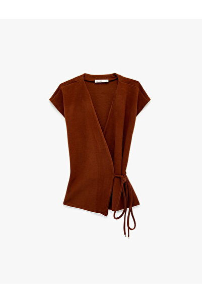 Koton Slim Fit Kolsuz Bağlama Detaylı Kruvaze Triko Hırka