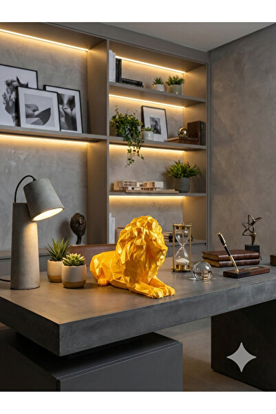 ÜNALTEKİN TASARIM Dekoratif Geometrik Aslan Heykeli Büyük Boy Gold Modern Ev ...