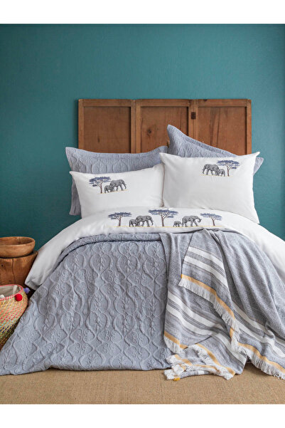 Apricitas HOME طقم غطاء سرير مزدوج من نوع Aleph Blue Timeless