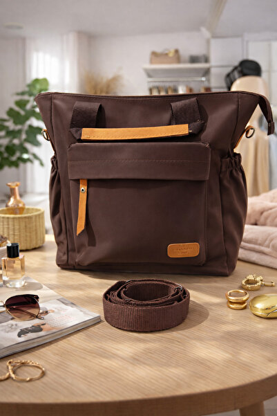 Özkayalargroup Women's Satin Multi-Pocket Zippered Shoulder Bag with Strap