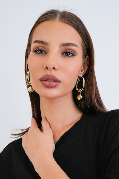 Trend Alaçatı Stili Women's Gold Steel Convertible Steel Charm Earrings Alc-X...