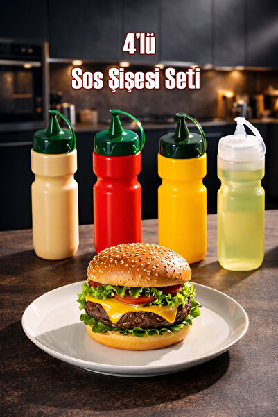 Porsima مجموعة من 4 زجاجات للصلصة، زجاجة كاتشب ومايونيز وزيت الخردل - زجاجة ص...