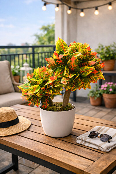 çiçek rengi dekor Artificial Croton Tree Potted Decorative Plant 45 cm – Livi...