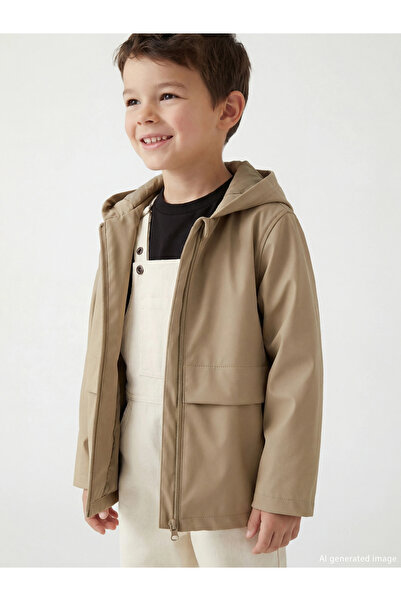 LC Waikiki LCW Kids Khaki hidrofug D aspect de piele Palton pentru băieți