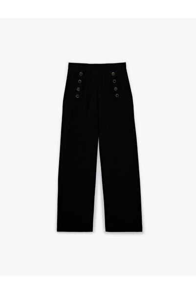 Koton Krep Scuba Kumaş Düğme Aksesuar Detaylı Düz Paça Kumaş Pantolon
