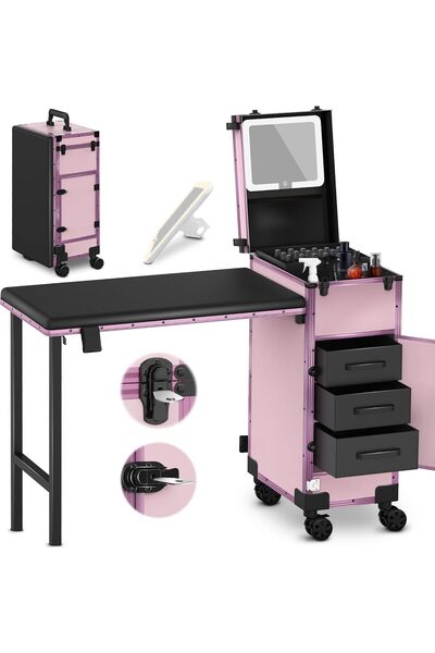 Globalstar Globlastar Rolling Portable Manicure Table with 2 Drawers – Organi...