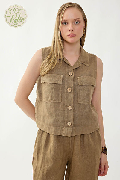 Vitrin قميص بأزرار وجيوب مصنوع من الكتان بنسبة 100%