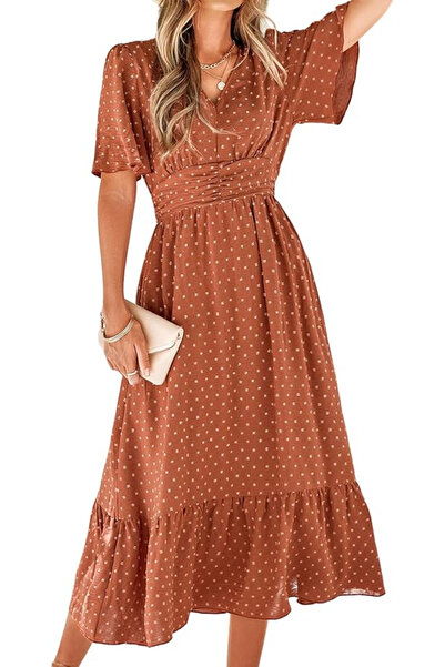 OEM Rochie lungă, lejeră, respirabil, maro, casual, cu model XL