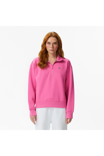 Lacoste Kadın Relaxed Fit Yarım Fermuarlı Koyu Pembe Sweatshirt