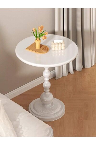 Mtanvxay Vintage Metal Round End Table Ivory White 15.7in Tabletop for Sofa B...