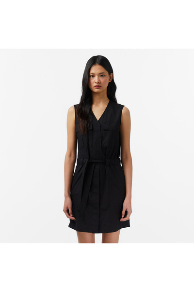 Lacoste Kadın Classic Fit Kolsuz V Yaka Siyah Elbise
