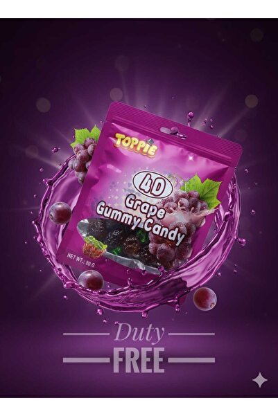 hijazigroup Toppie 4D Üzüm Aromalı Jel Şeker 80g – 4D Grape Gummy Candy
