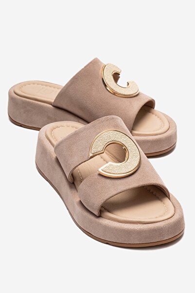 LuviShoes Blaze Beige Suede Genuine Leather Women's Slippers