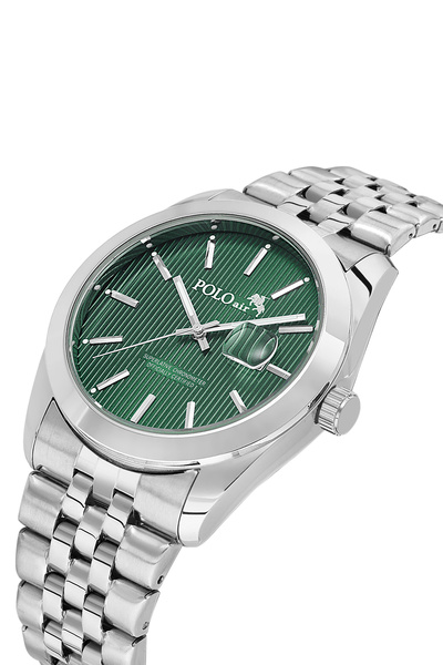 Polo Air Men's Wristwatch with Lens Calendar Silver Green Color Pl-7074E4X