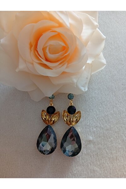 Pervin Ablacım Gray Large Stone Dangling Handmade Earrings Steel