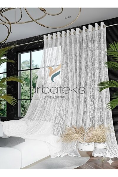 farbateks White Tree Bark Tulle Curtain Eyelet Curtain Rustic Tulle Curtain