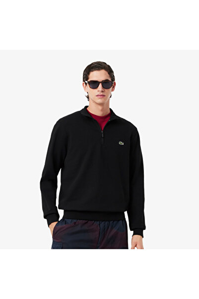 Lacoste High Neck Zipped Fleece Erkek Siyah Sweatshirt