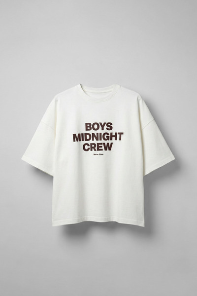 ablukaonline Boxy Fit pentru bărbați guler rotund Text cu imprimeu tricou Ecru