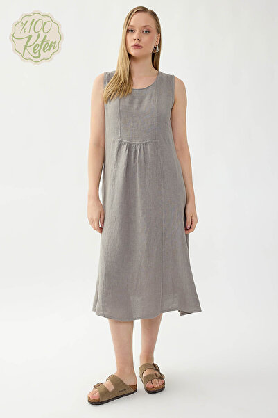 Vitrin 100% Linen Zero Sleeve Dress with Pockets