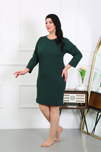 Celira Women's Large Size Combed Cotton Nightgown Home Dress Emerald Green 12506