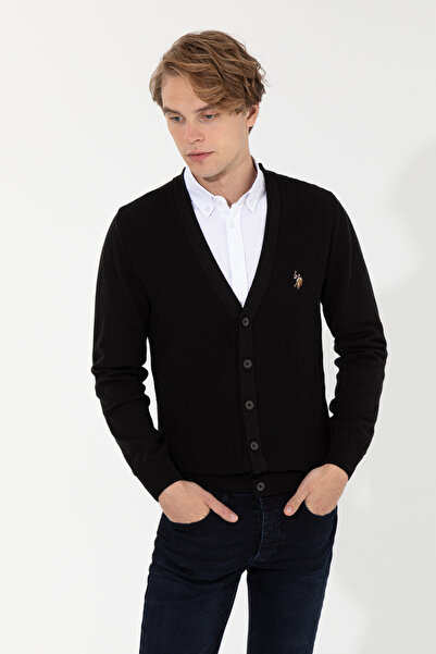 U.S. Polo Assn. Men's Black Basic Knitwear Cardigan 50251881-Vr046