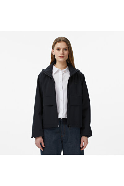 Lacoste Kadın Regular Fit Kapüşonlu Baskılı Siyah Yağmurluk