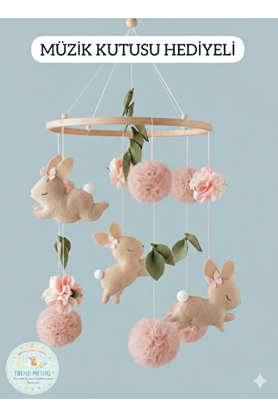 TREND METFİQ DECORATİON Trend Premium Bebek Beşik Dönencesi - Tavşan ve Bulut...
