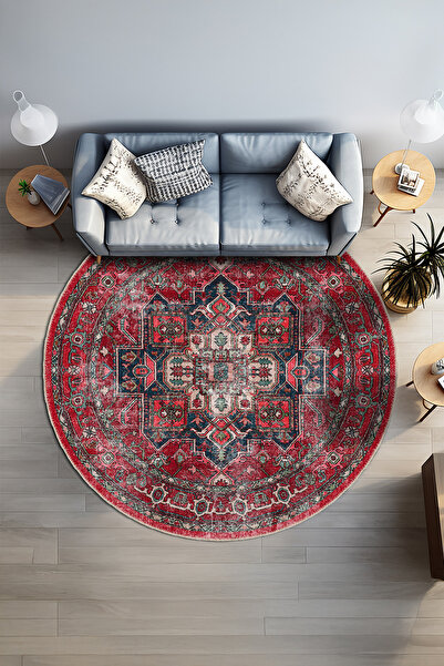 BigArts Home Kırmızı Vintage Madalyon Desenli Salon Mutfak Halısı Yolluk ve Y...