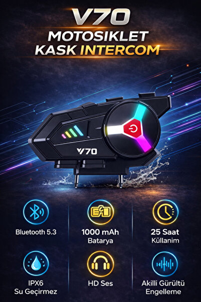 MO DOU V70 Motosiklet Kask Intercom, Akıllı Gürültü Engelleme, HD Ses, IPX6 S...