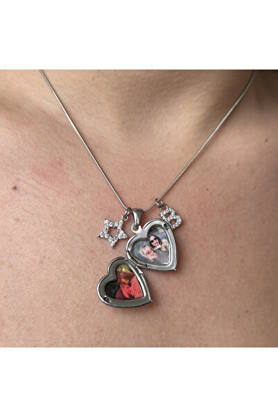 Vintagezegeni Harf Charmlı Fotoğraflı Kolye ( 1.5 cm )