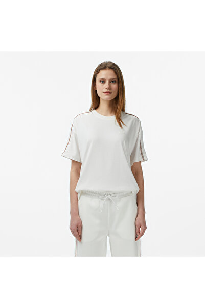 Lacoste Kadın Loose Fit Bisiklet Yaka Krem T-Shirt
