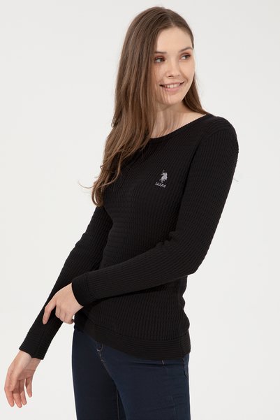 U.S. Polo Assn. Kadın Siyah Bisiklet Yaka Basic Kazak 50255658-VR046