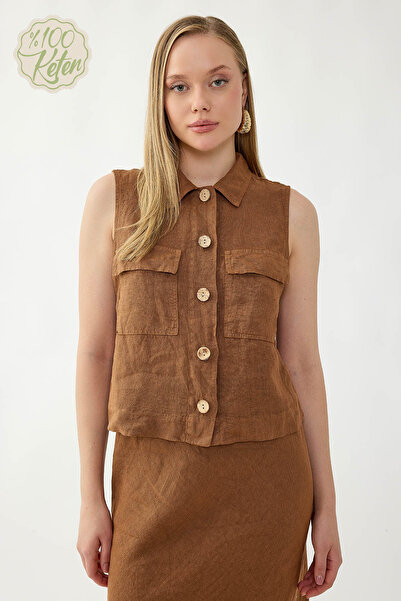 Vitrin قميص بأزرار وجيوب مصنوع من الكتان بنسبة 100%