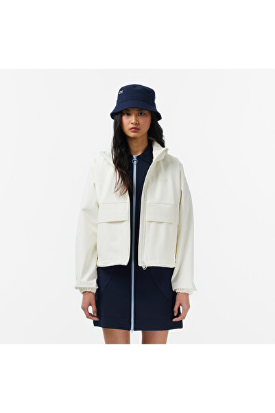 Lacoste Kadın Regular Fit Kapüşonlu Baskılı Krem Yağmurluk