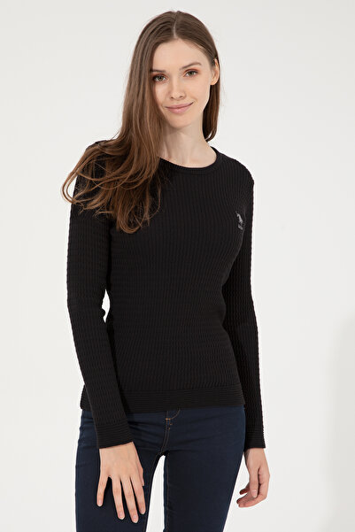 U.S. Polo Assn. Women's Black Crew Neck Basic Sweater 50255658-Vr046
