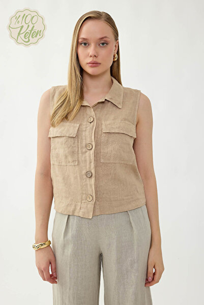 Vitrin قميص بأزرار وجيوب مصنوع من الكتان بنسبة 100%