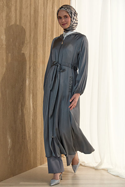 Setrms Taş İşlemeli Saten Pardesü