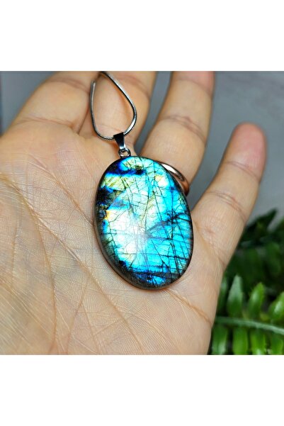 Singincraft Labrodit Natural Stone Steel Chain Natural Necklace - 14 (Handmad...