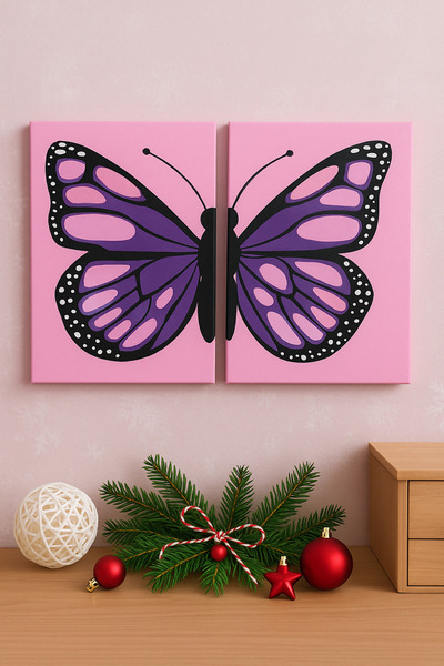 Tiny Brush Art Kelebek Çocuk Odası Tablo I El Yapımı Tuval 25x35 cm