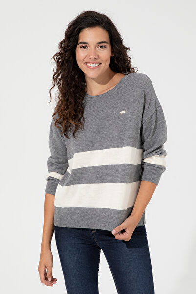 U.S. Polo Assn. Women's Gray Melange Crew Neck Sweater 50252218-Vr086