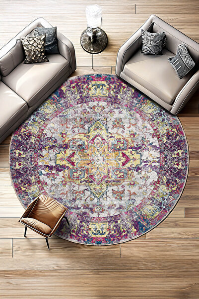 BigArts Home Modern Eskitme Desenli Salon Mutfak Halısı Yolluk ve Yuvarlak Ka...