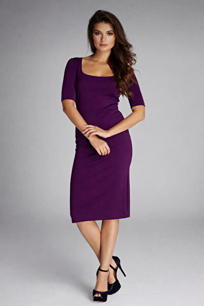 Laranor Mürdüm Balerin Yaka Kısa Kol Yırtmaçlı Kalem Şık Elbise Gündüz & Gece...