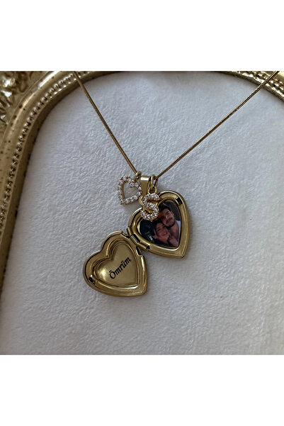 Vintagezegeni Yazılı ve Harf Charmlı Fotoğraflı Kolye ( 1.5 cm )