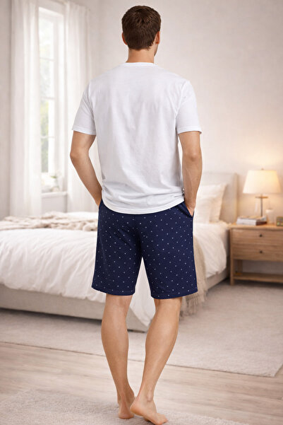 koza iç giyim Erkek Pamuklu Baskılı Cepli Şortlu Pijama Takımı