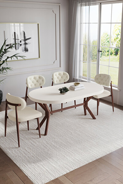 BY ORHAN GÜZEL POLO BOHEM MUTFAK MASASI TAKIMI OVAL MASA 4-6 KİŞİLİK KAPİTONELİ