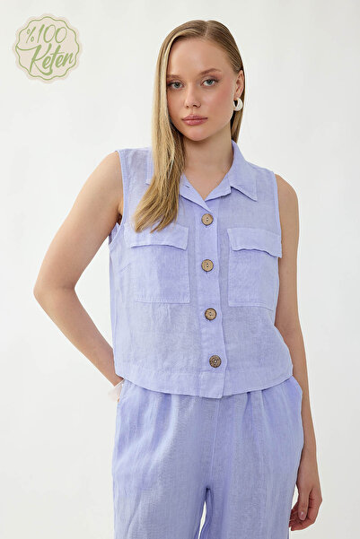 Vitrin قميص بأزرار وجيوب مصنوع من الكتان بنسبة 100%